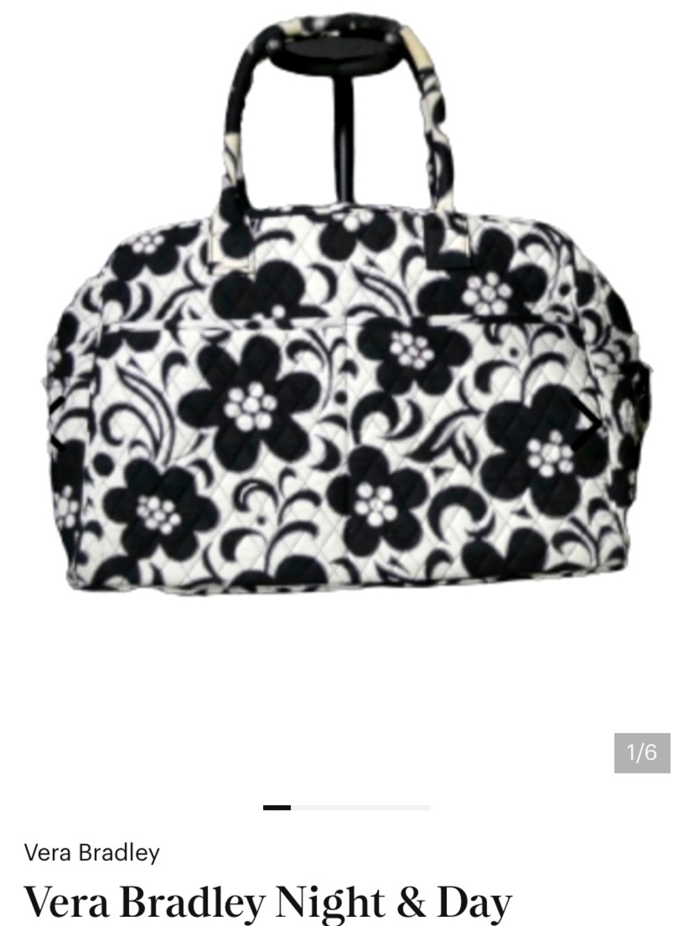 Vera Bradley Black & White Floral Quilted Travel Bag